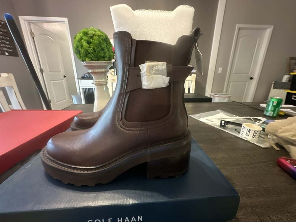 Cole Haan Shibley Waterproof Lug Buckle Booties in Madeira Brown